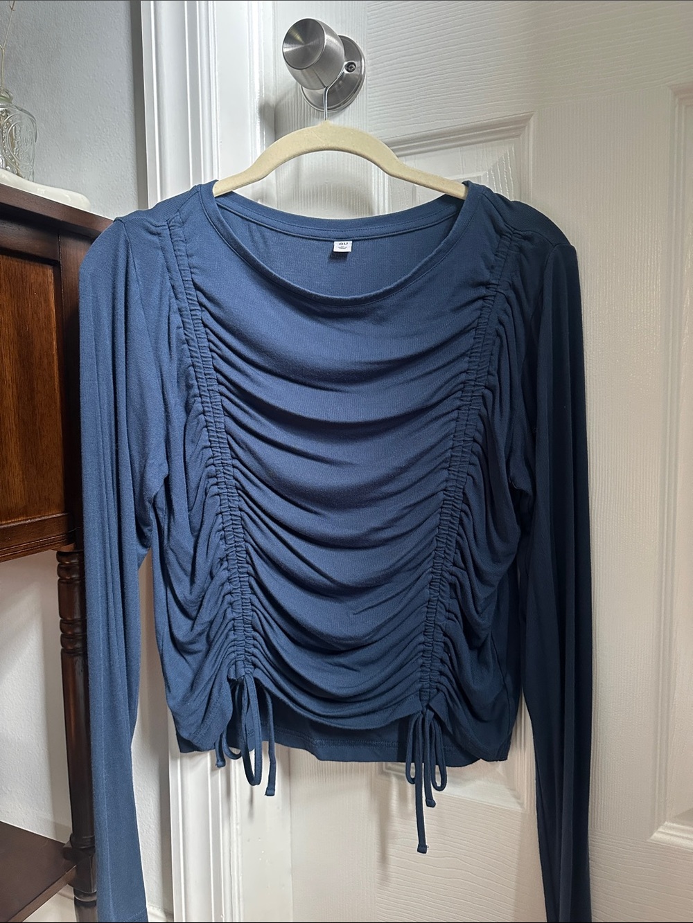 GU Ruched Long-Sleeve Top - Navy Blue